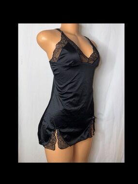 Black Lace Trim Satin Chemise - Women Intimates & Sleepwear
